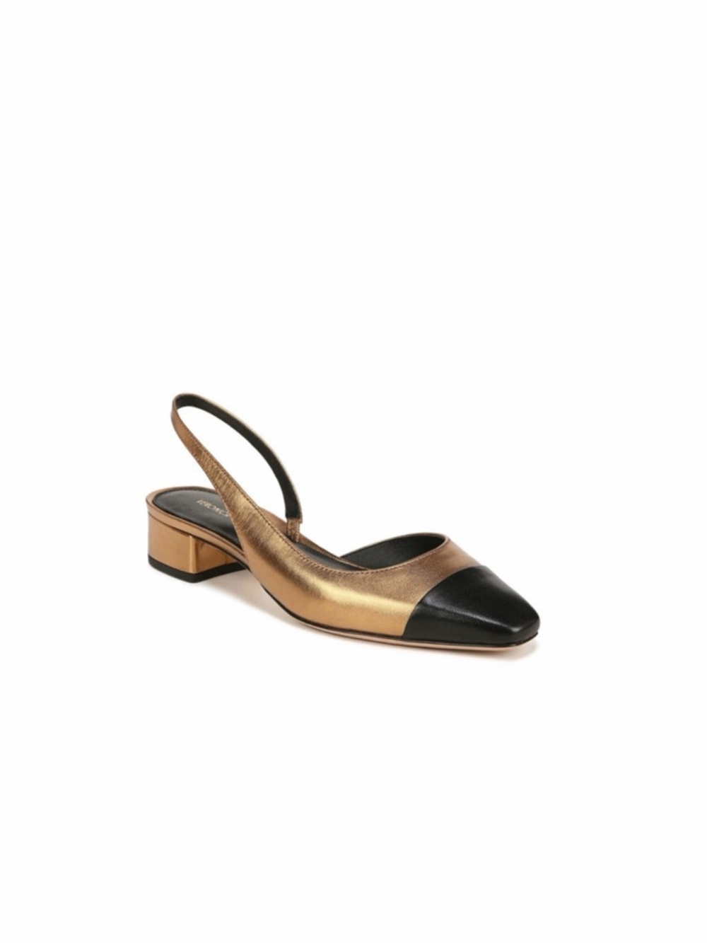 Metallic Bronze Slingback Block Heel Pumps with Black Cap Toe - Picture 2 of 9